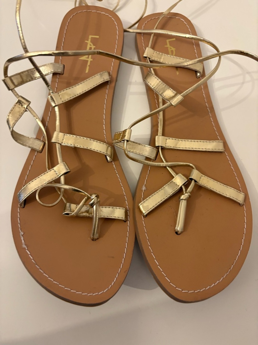 Gold Strappy Lace-Up Women's Sandals - Picture 2 of 3